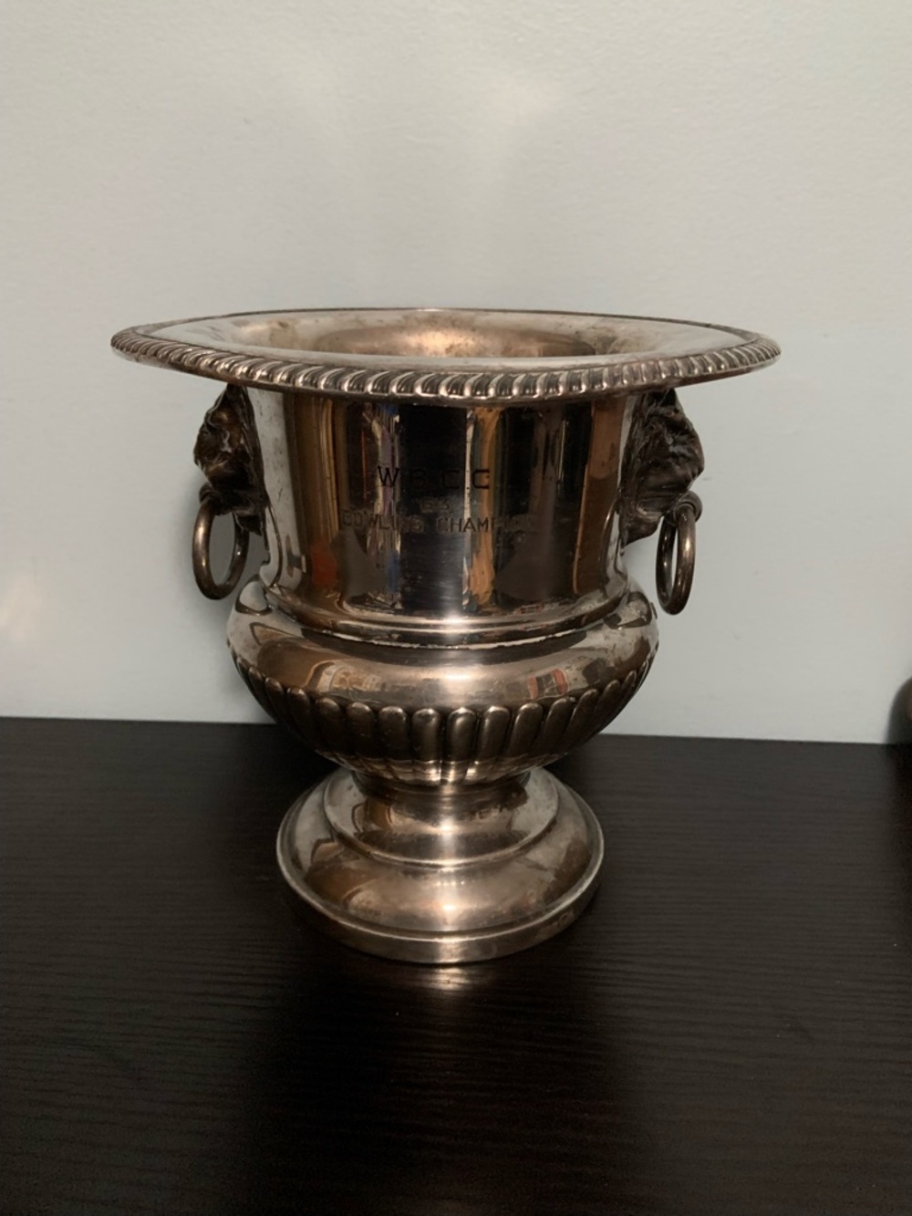 Vintage Silver Plate Lion Head Champagne/Wine Bucket/Urn Bowling Trophy 1963
